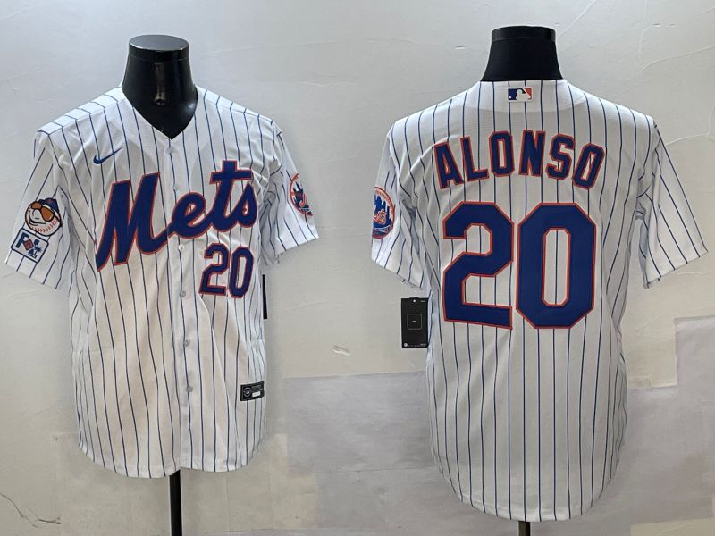 Men New York Mets 20 Alonso White Stripe Game Fashion 2025 Nike MLB Jersey style 8